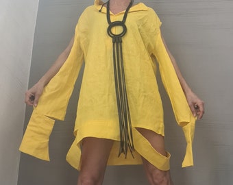 Beach Shirt Dress, Asymmetric Linen Dress, Avant Garde Tunic, Loose Tunic, Linen Clothing, Gothic Tunic, Extravagant Tunic,