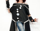 One Shoulder Blouse, Extravagant Tunic, Asymmetric Tunic, Tunic Separate Sleeves, Loose Tunic