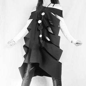 Asymmetric Neoprene Top, Extravagant Top, Futuristic Clothing, Deconstructed Top, Gothic Tunic, Steampunk Tunic, Black Top