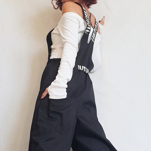 Women shops long Jumpsuit, Extravagant Black Overall, Loose Women Overall, Gothic Jumpsuit, Casual Wide Leg Overall, Overalls with Straps