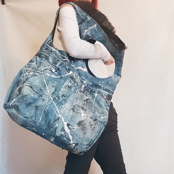 Extravagant  Denim Backpack Bag, Casual Rucksack, Everyday Shoulder Bag, Handmade Bag Backpack, Modern Bag, Avantgarde Backpack