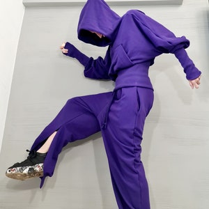 New collection Purple Outwear Women Set, Pants  Hooded Sweatshirts, Loose Pants Set, Extravagant Cotton Set, Extravagant Blouse