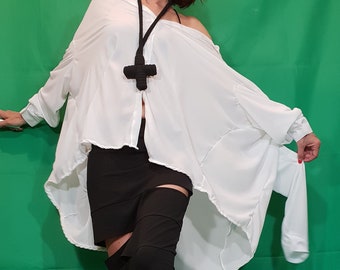 Chiffon Extravagant Shirt, Oversized Shirt, Deconstructed Clothing, Avant Garde Shirt, Asymmetrical Tunic, White Tunic Shirt, Loose Top