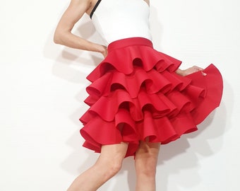 Circle Red Neoprene Skirt, Extravagant Skirt, Ball Skirt, Cocktail Skirt, Gothic Skirt, Asymmetric Skirt, Wedding Skirt, Waist Skirtр