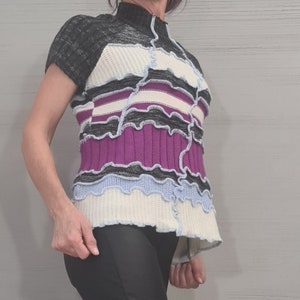 NEW Collection Knitted Blouse, Purple, white, light blue, gray,  Extravagant Top, Avant Garde Blouse, Knitted blouse Short sleeve