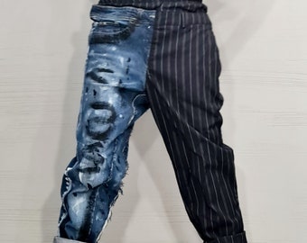 Extravagant Denim Pants, Asymmetric Denim Harem Pants