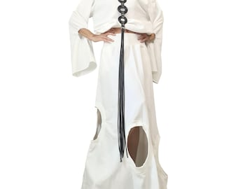 White Wedding Set, Deconstructed Avant Garde Long Skirt, Open Back Blouse, A Line Skirt