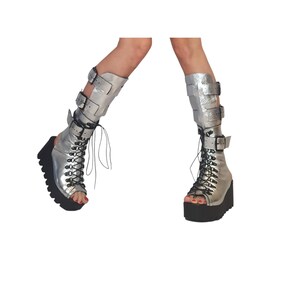 Silver Greek Sandals, Platform Gladiator Shoes, Open Toe Leather Footwear image 4