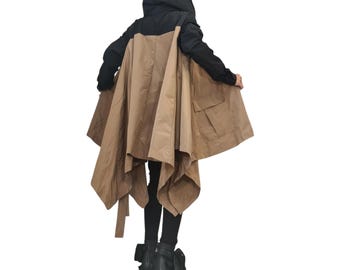 Asymmetrical Hooded Trench Coat, Deconstructed Futuristic Jacket