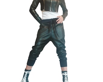 Black Faux Leather Cropped Jacket, Fitted Long Sleeve Bolero, Multiple Zipper Details