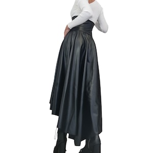 Eco Leather High Waist Asymmetric Skirt, Extravagant Black Gothic Skirt image 9
