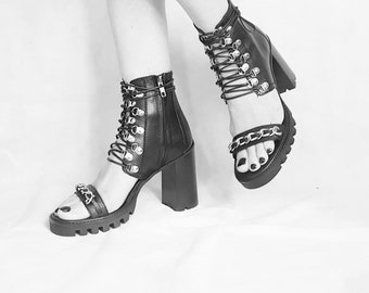 Leather Shoes, Steampunk Sandals, Heeled Shoes, Strappy Sandals, Extravagant Shoes, Leather Sandals, Gothic Sandals, Comfortable Shoes