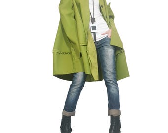 Avant Garde Deconstructed Wool Coat | Oversize Green Winter Plus Size Outerwear
