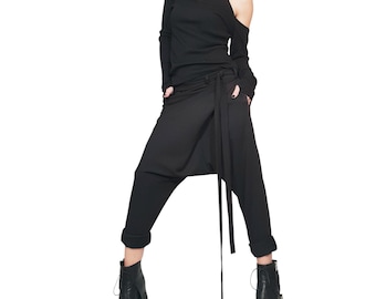 Loose Harem Pants, Harem Women Trousers, Black Loose Pants, Gothic Pants, Extravagant Women Pants, Drop Crotch Pants