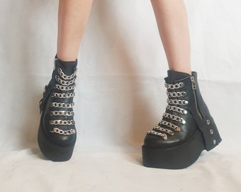 Gothic Women Shoes, Extravagant Women Boots, Black Platform Shoes, Platform Winter Boots, Leather Ankle Boots, Platform Grunge Shoes