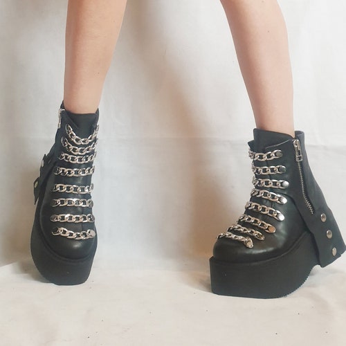 Gothic Women Shoes, Extravagant Women Boots, Black Platform Shoes, Platform Winter Boots, Leather Ankle Boots, Platform Grunge Shoes