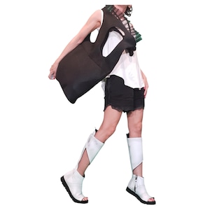 Black Neoprene Backpack, Avant-Garde Rucksack, Extravagant Shoulder Bag