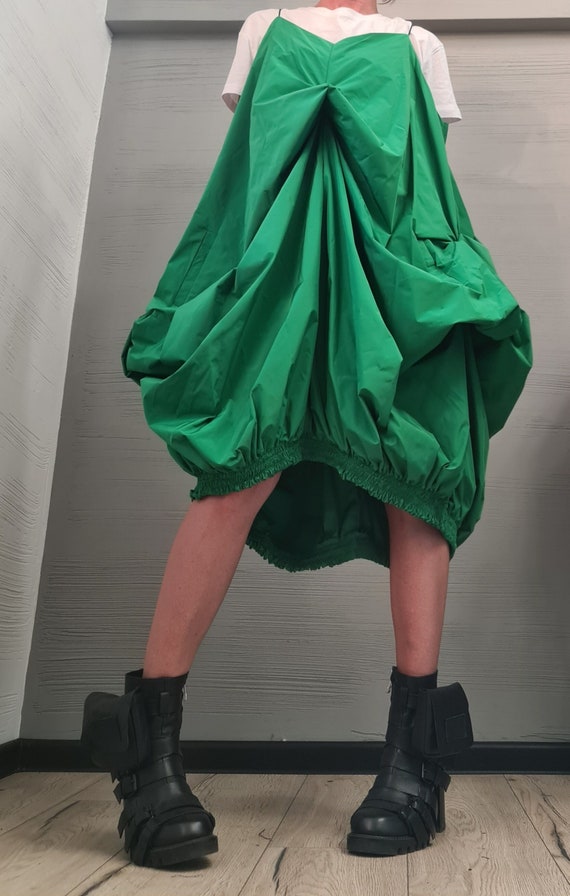 Green Long Short Loose Dress, Asymmetric Jumper Dress, Overall Tunic