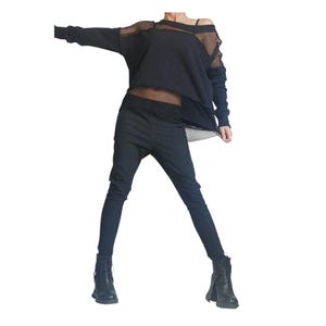 Avant Garde Blouse, Deconstructed Top, Extravagant Asymmetric Top, Loose Blouse, Steampunk Tunic, Oversize Tunic, Tulle Top, Long Sleeve