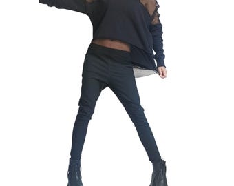 Avant Garde Blouse, Deconstructed Top, Extravagant Asymmetric Top, Loose Blouse, Steampunk Tunic, Oversize Tunic, Tulle Top, Long Sleeve