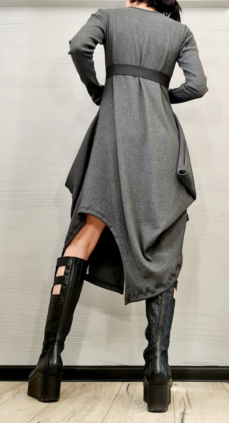 Faux Leather Dress/ Asymmetrical Extravagant Dress/ Party Dress/ Plus Size Clothing
