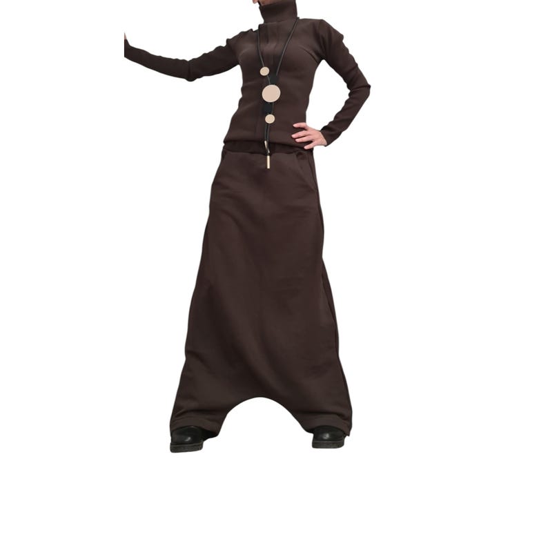 Avant Garde Cotton Turtleneck Set | Wide Deep Pants Minimalist Outfit image 1