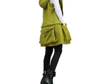 Extravagant Asymmetric Hooded Winter Vest, Long Short Coat, Cargo Jacket