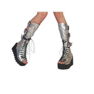 Silver Greek Sandals, Platform Gladiator Shoes, Open Toe Leather Footwear image 3