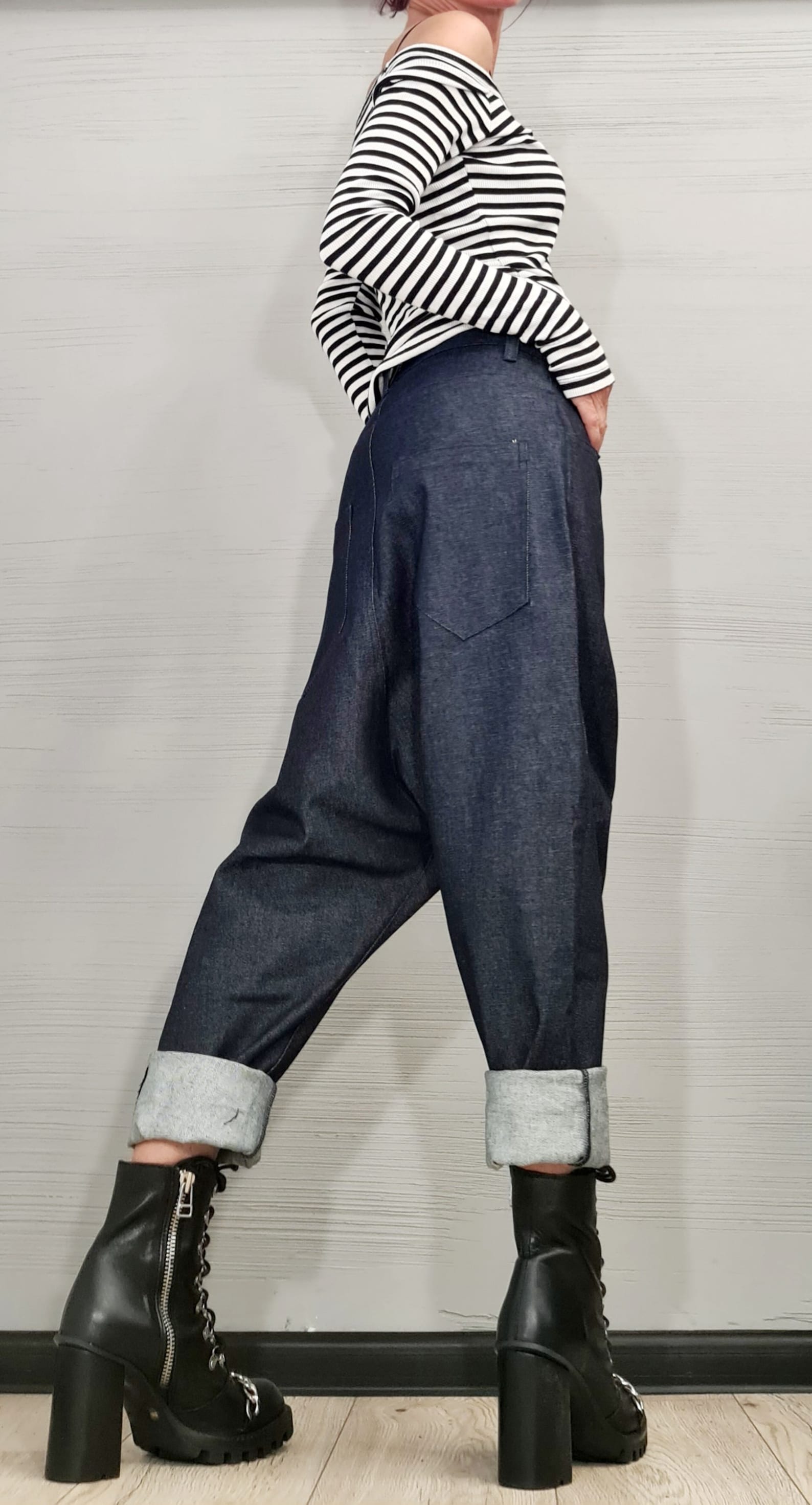 Women Summer Retro Denim Spliced Harem Pants main image 1