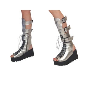 Silver Greek Sandals, Platform Gladiator Shoes, Open Toe Leather Footwear image 2