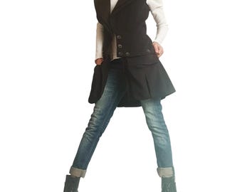 Winter Wool Vest, Extravagant Black Vest, Asymmetric Vest, Black Coat Vest, Women Vest, Gothic Coat, Sleeveless Wool Vest, Plus Size