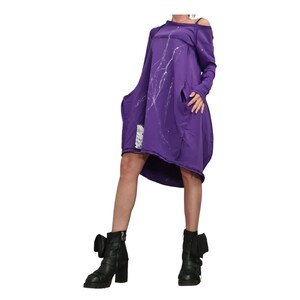 Dark Purple French Terry One Shoulder Dress for Women, Plus Size Tunic image 11