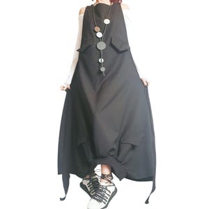 Black Gothic Dress, Asymmetric Cargo Design, Plus Size Kaftan image 8