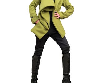 Asymmetric Wool Coat, Avant Garde Gothic Winter Outerwear