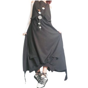 Black Gothic Dress, Asymmetric Cargo Design, Plus Size Kaftan image 13