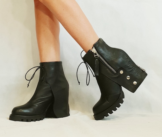Extravagante laarzen zwarte hakken schoenen gothic lederen shoos