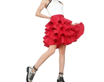 Circle Red Neoprene Skirt, Extravagant Skirt, Ball Skirt, Cocktail Skirt, Gothic Skirt, Asymmetric Skirt, Wedding Skirt, Waist Skirtр