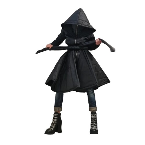 【美品】RAINMAKER- SHADOWSTRIPE HOODEDCOAT Goth Rain Jacket, Long Womens Raincoat, Asymmetrical Hooded Coat