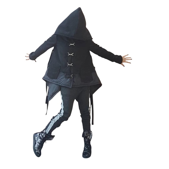 Hooded Gothic Steampunk Jacket, Plus Size Winter Coat