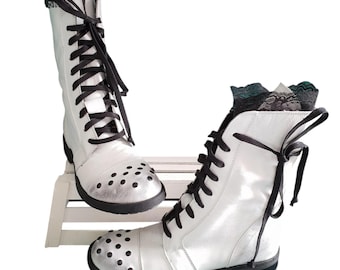Botas blancas de cuero para mujer, zapatos de boda al tobillo