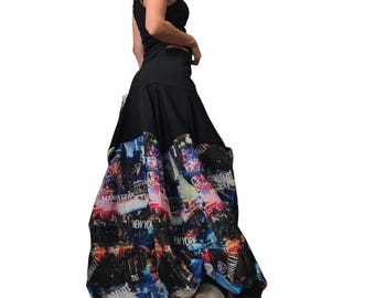 Asymmetric Skirt Dress with Print, High Circle Skirt for Women's