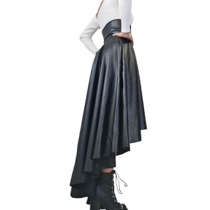 Eco Leather High Waist Asymmetric Skirt, Extravagant Black Gothic Skirt image 3