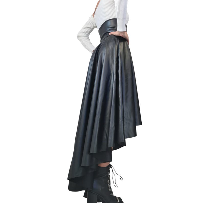 Eco Leather High Waist Asymmetric Skirt, Extravagant Black Gothic Skirt image 3