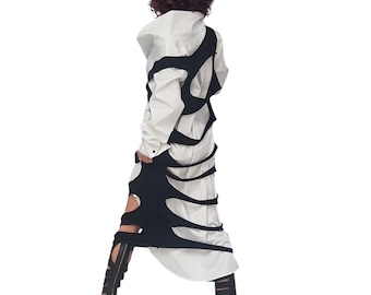 Asymmetric Deconstructed Black Cotton Top, Futuristic Gothic Tunic