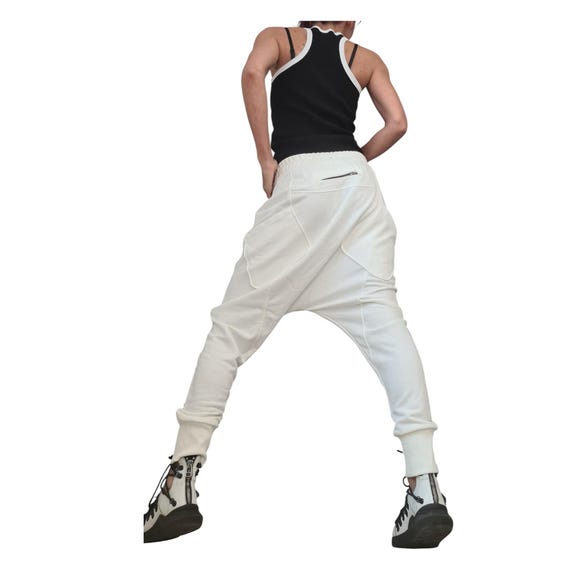 White French Terry Harem Pants, Tapered Trousers