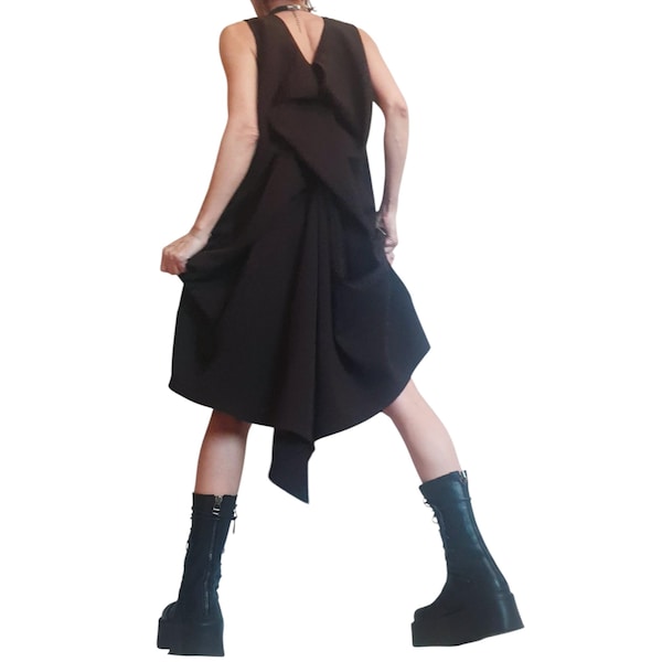 Asymmetric Dress, Cocktail Dress, Black Extravagant Dress, Avant Garde Dress, Sleeveless Dress, Futuristic Dress, Sexy Dress,