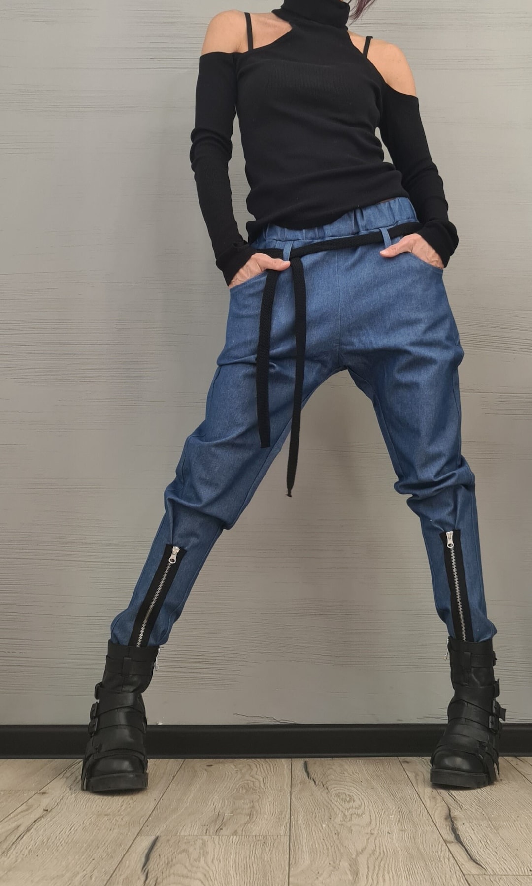 Relaxed Wash Harem Denim Pants Cropped main image 1
