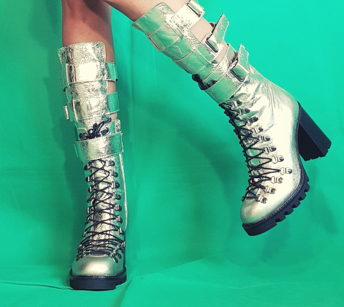 silver heel boots