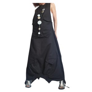 Black Gothic Dress, Asymmetric Cargo Design, Plus Size Kaftan image 5