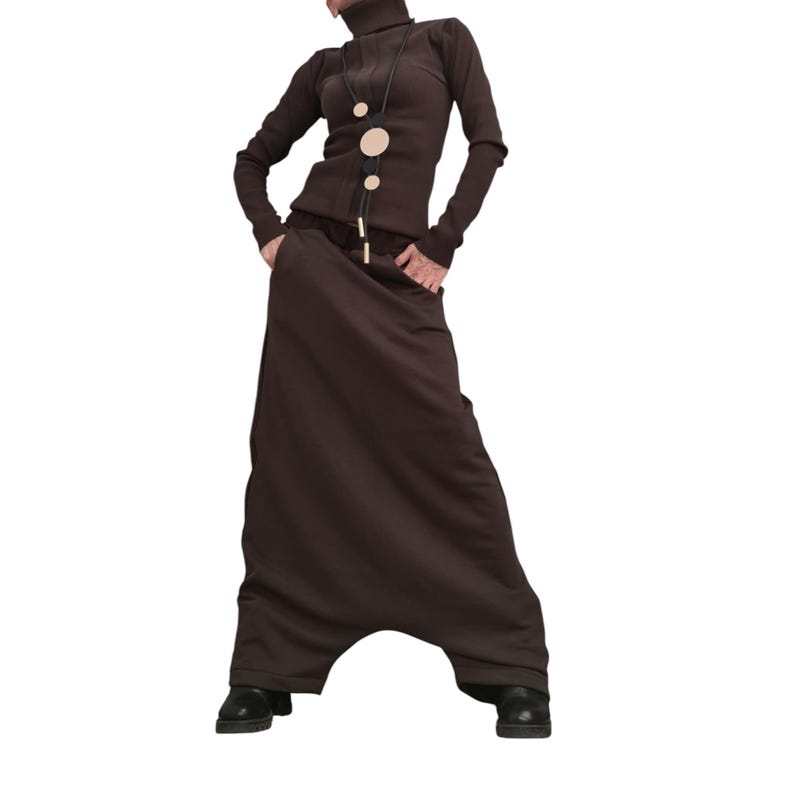 Avant Garde Cotton Turtleneck Set | Wide Deep Pants Minimalist Outfit image 9